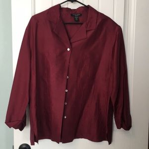 Washable 2X Plus size silk cranberry blouse.